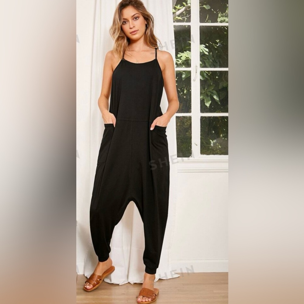 NWOT SHEIN Patch Pocket Drop Crotch Hem Slip Jumpsuit